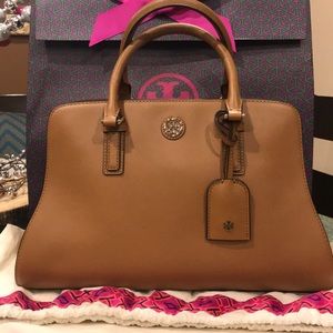 EUC Tory Burch Robinson Curved Satchel Tiger’s Eye
